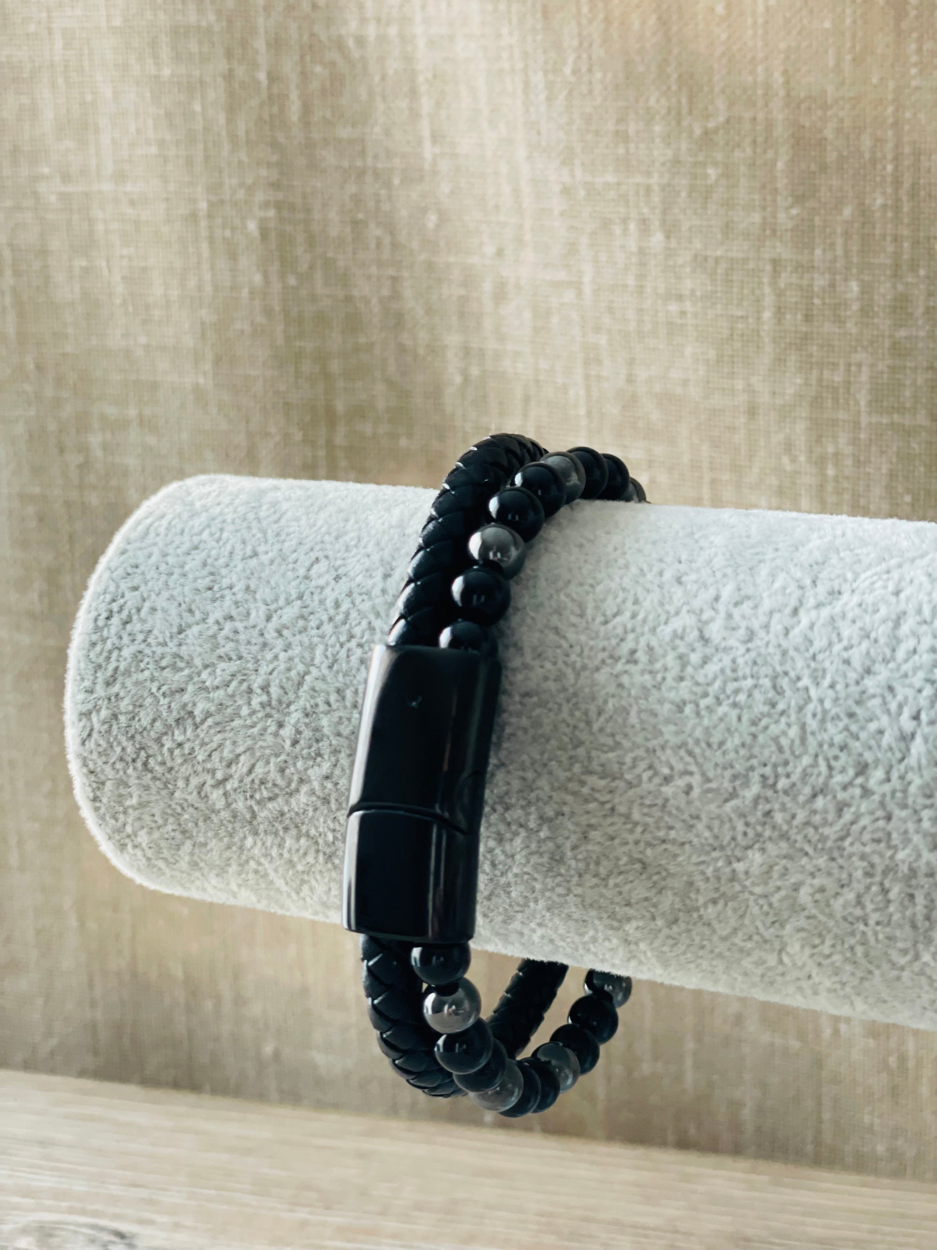 BRACELET HOMME CUIR NOIR