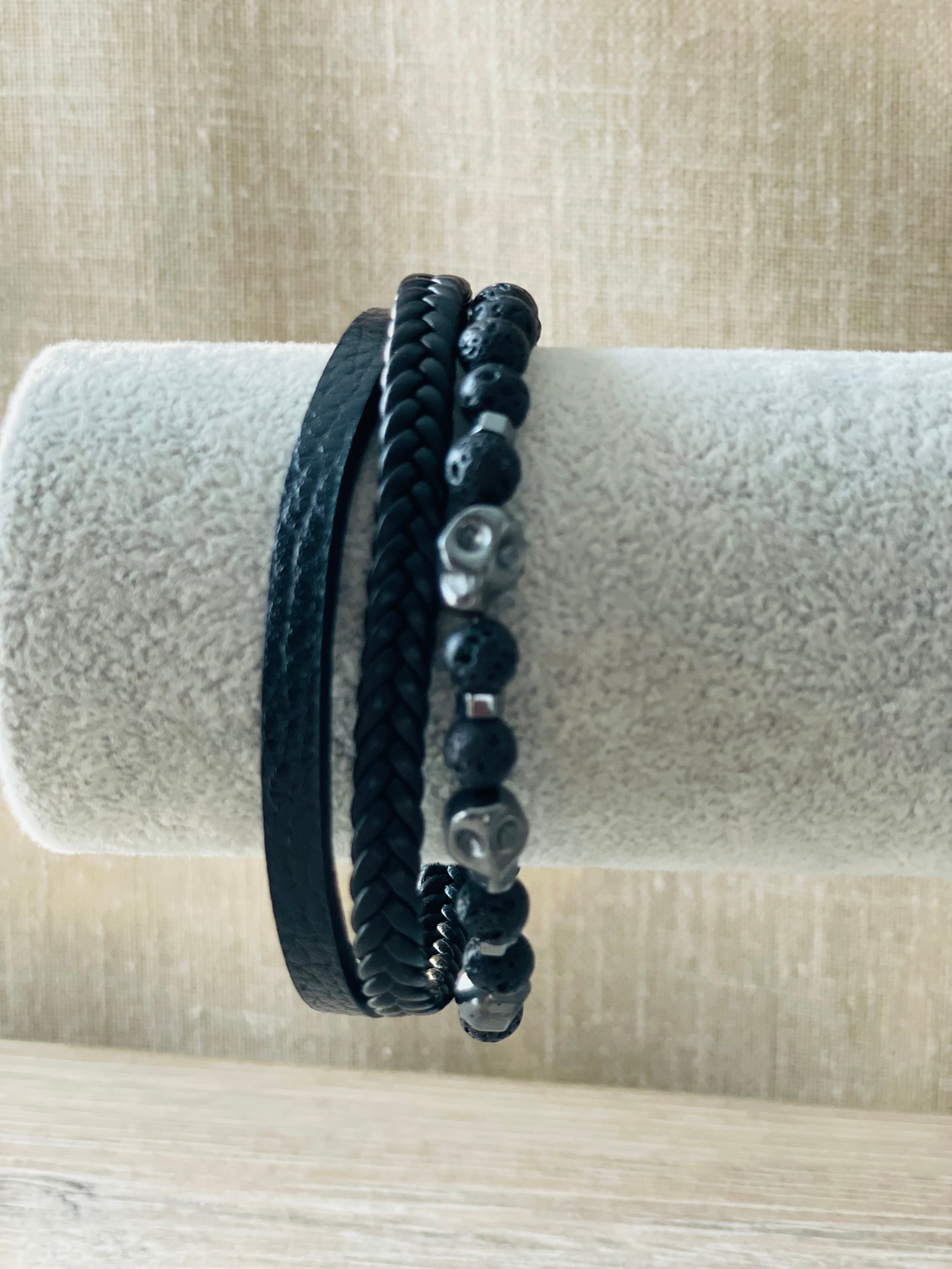 BRACELET HOMME CUIR NOIR