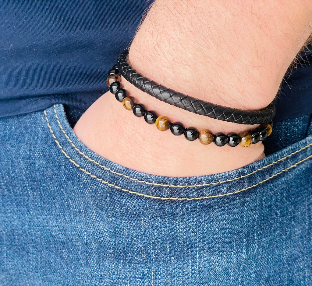 BRACELET HOMME CUIR NOIR