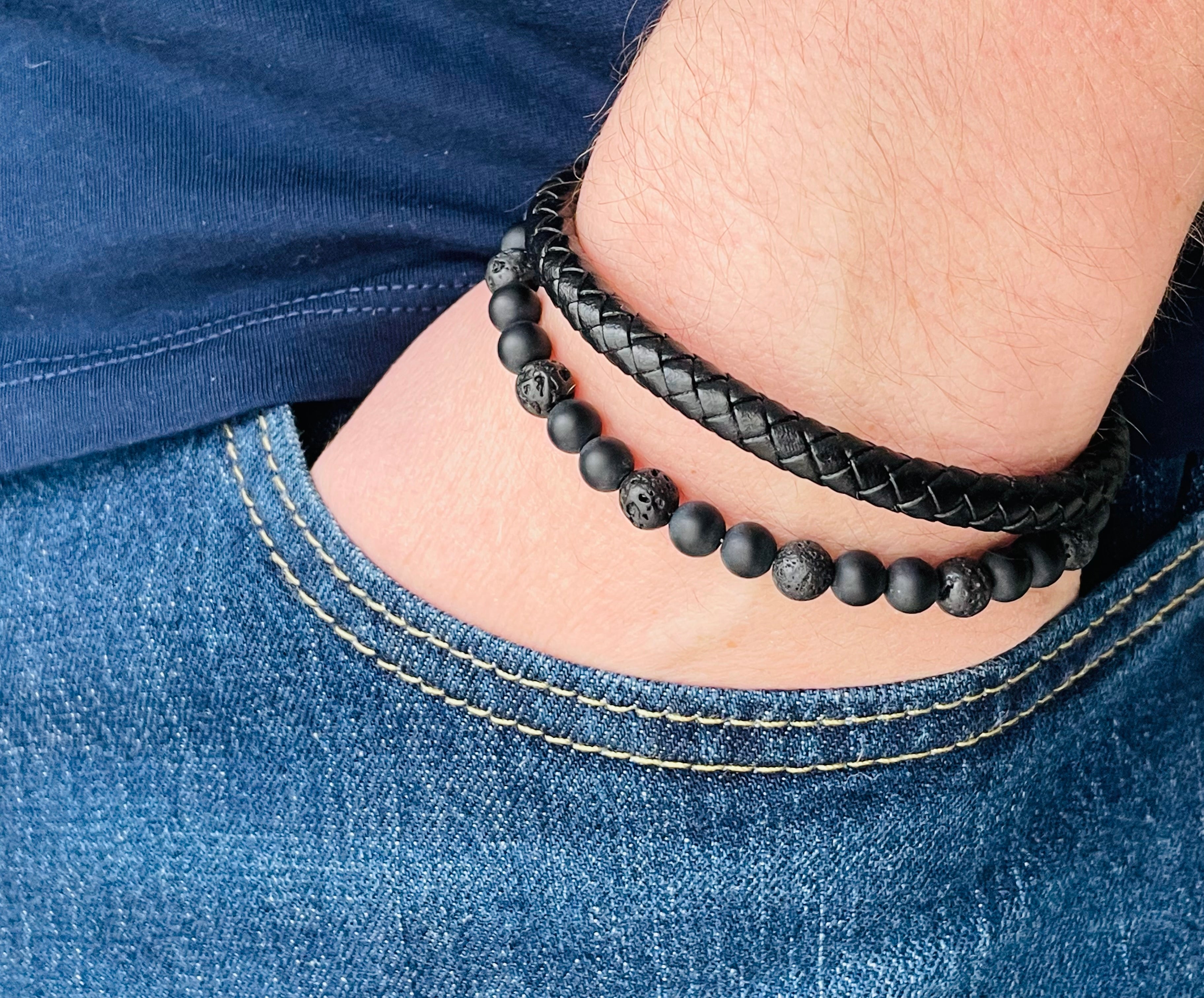 BRACELET HOMME CUIR NOIR