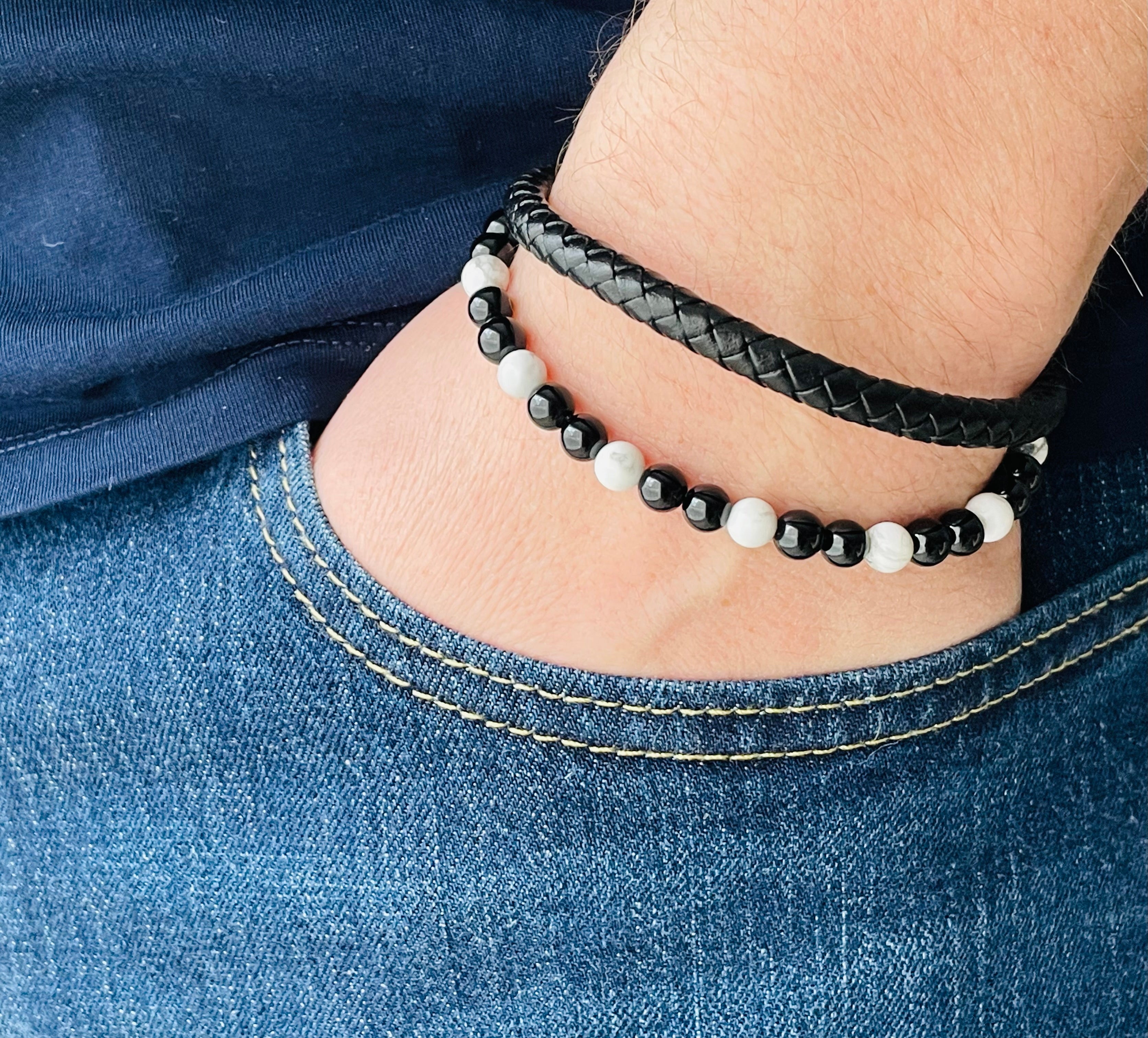 BRACELET HOMME CUIR NOIR