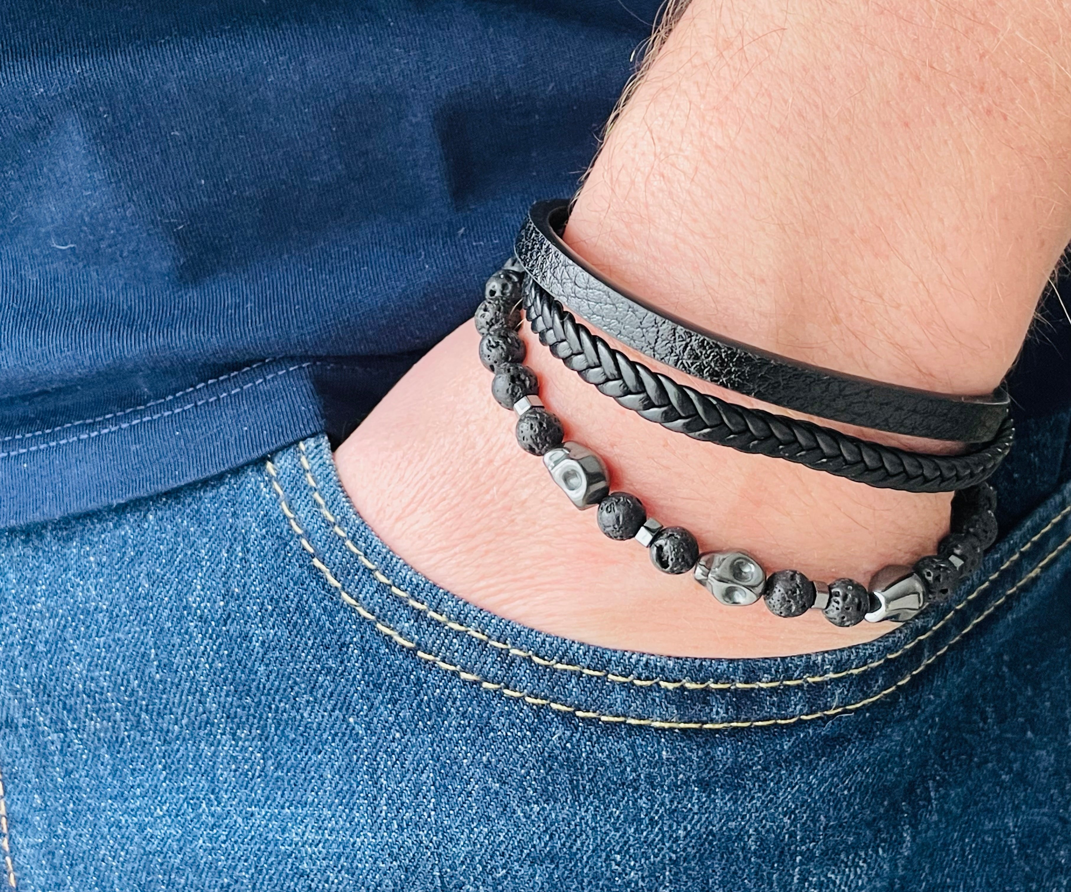 BRACELET HOMME CUIR NOIR