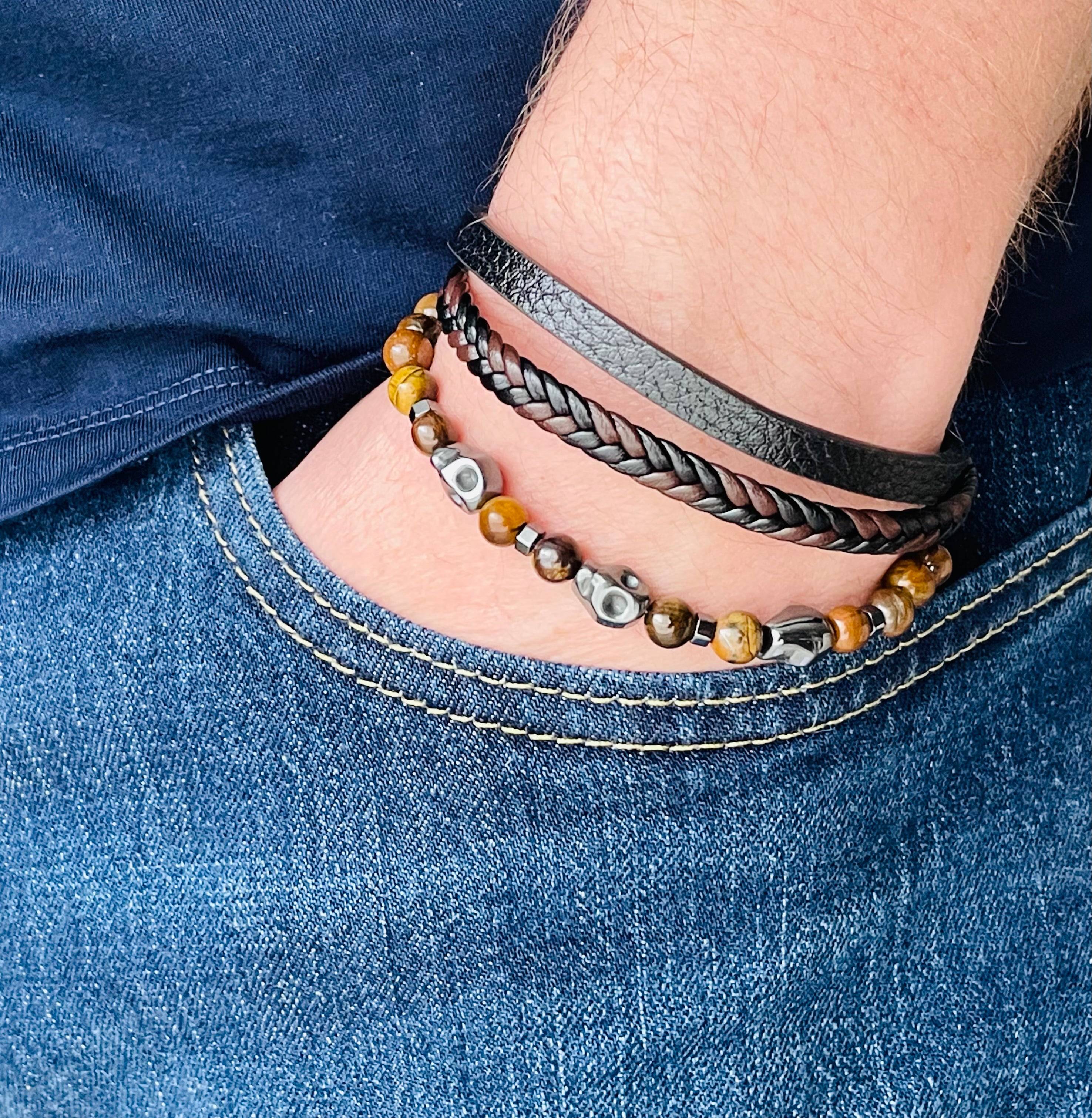 BRACELET HOMME CUIR NOIR