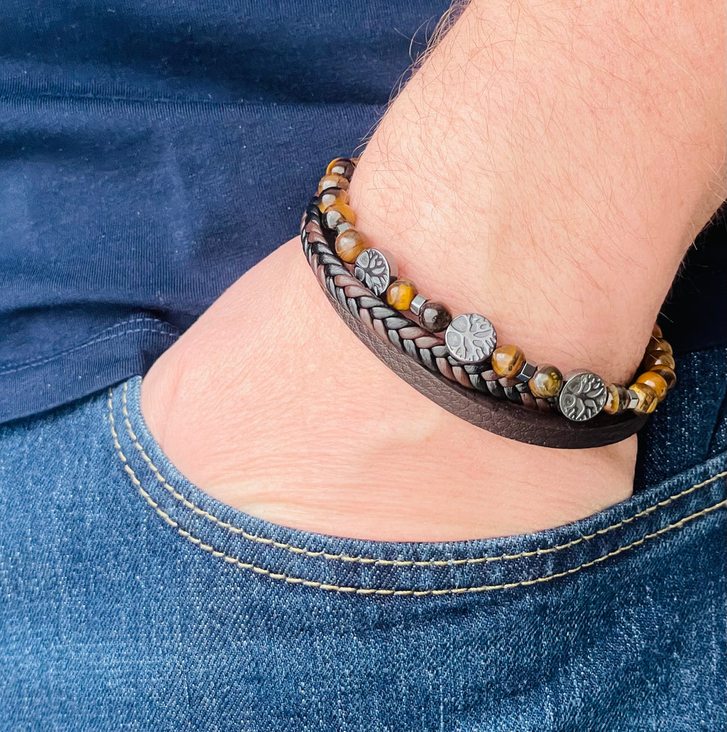 BRACELET HOMME CUIR BRUN