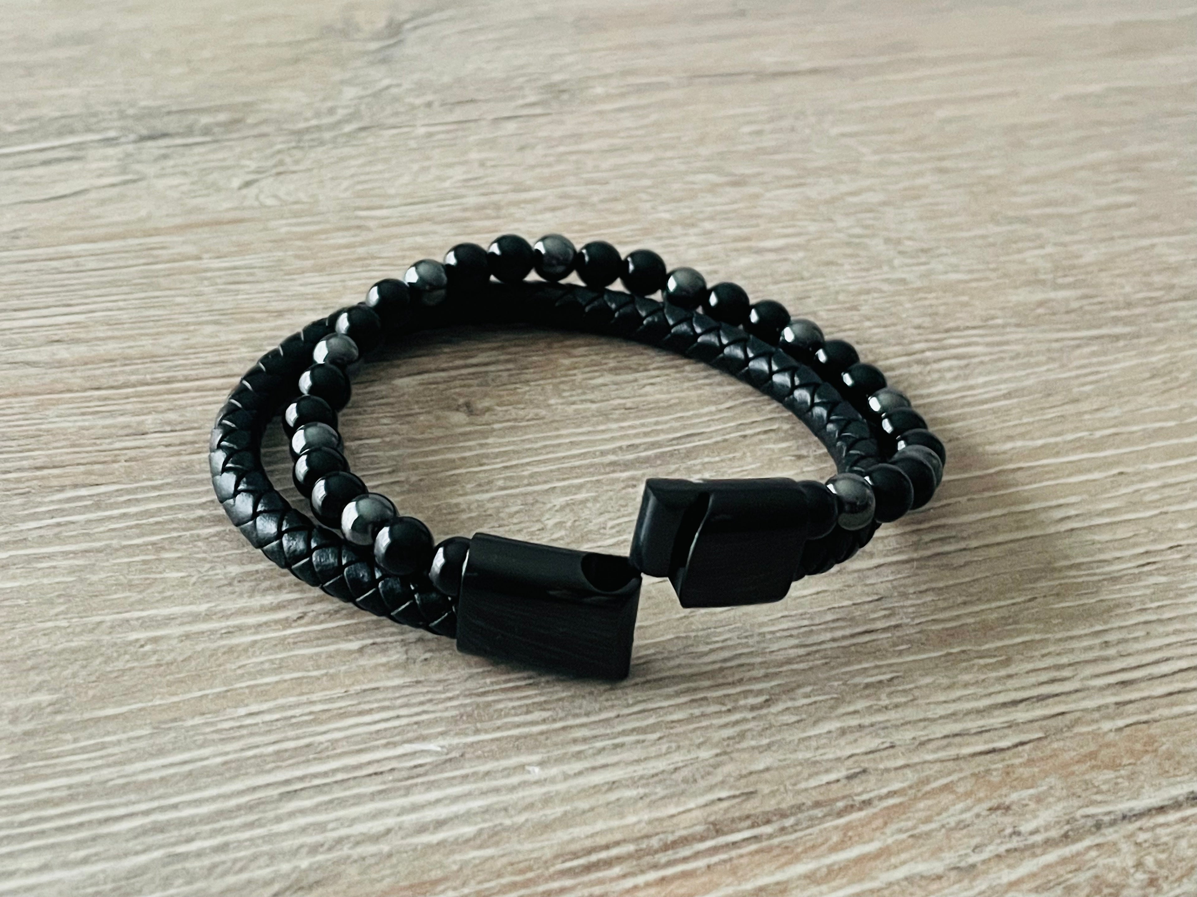 BRACELET HOMME CUIR NOIR